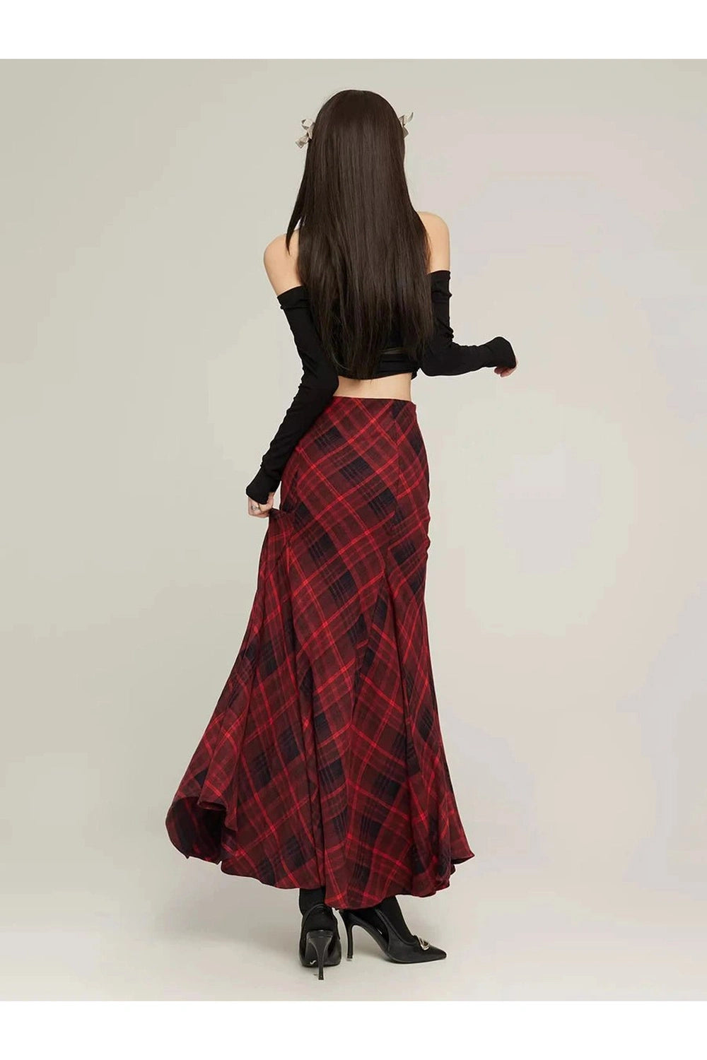 New Style Trends - Alt Retro Red Plaid Mermaid Maxi Skirt - Outfit Ideas