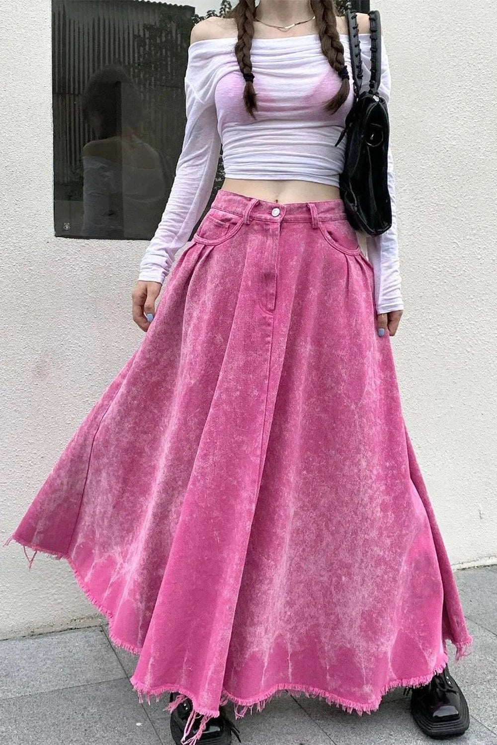 New Style Trends - Alt Rose Red Distressed A-line Skirt - Outfit Ideas