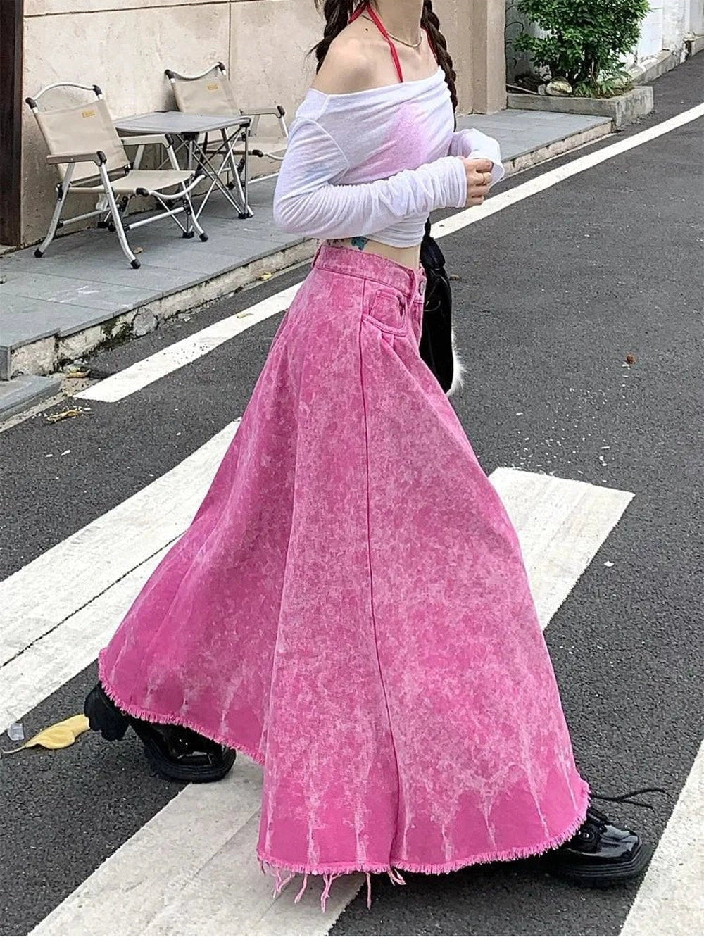 New Style Trends - Alt Rose Red Distressed A-line Skirt - Outfit Ideas