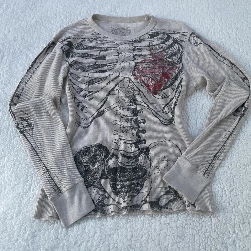 New Style Trends - Alt Skeleton Print Waffle Knit Top - Outfit Ideas