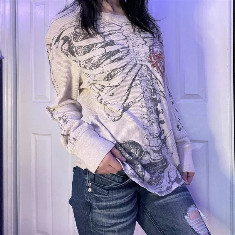 New Style Trends - Alt Skeleton Print Waffle Knit Top - Outfit Ideas