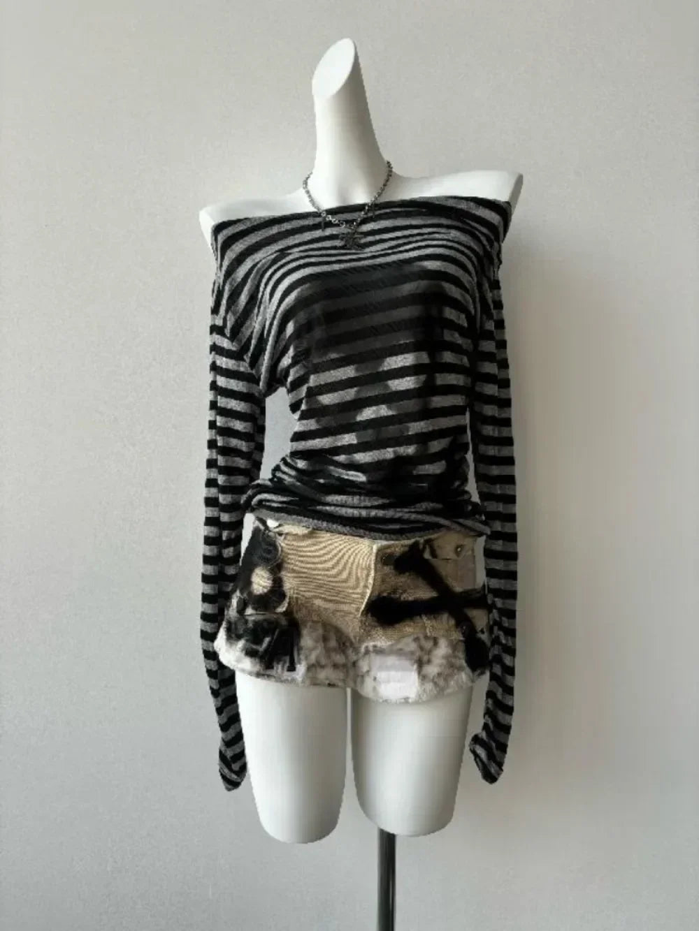 New Style Trends - Alt Striped Shadow Print Mesh Top - Outfit Ideas