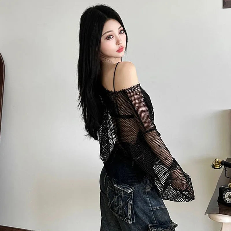 New Style Trends - Alt Venom Mesh Off Shoulder Long Sleeve Top - Outfit Ideas