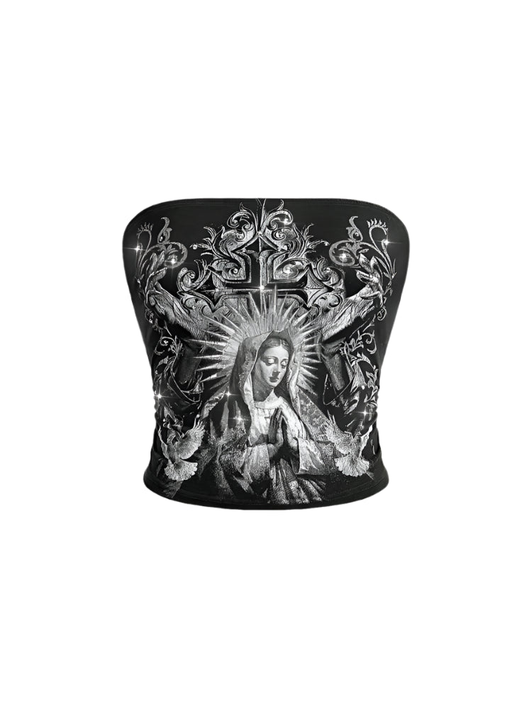 New Style Trends - Alt Virgin Mary Cross Tube Top - Outfit Ideas