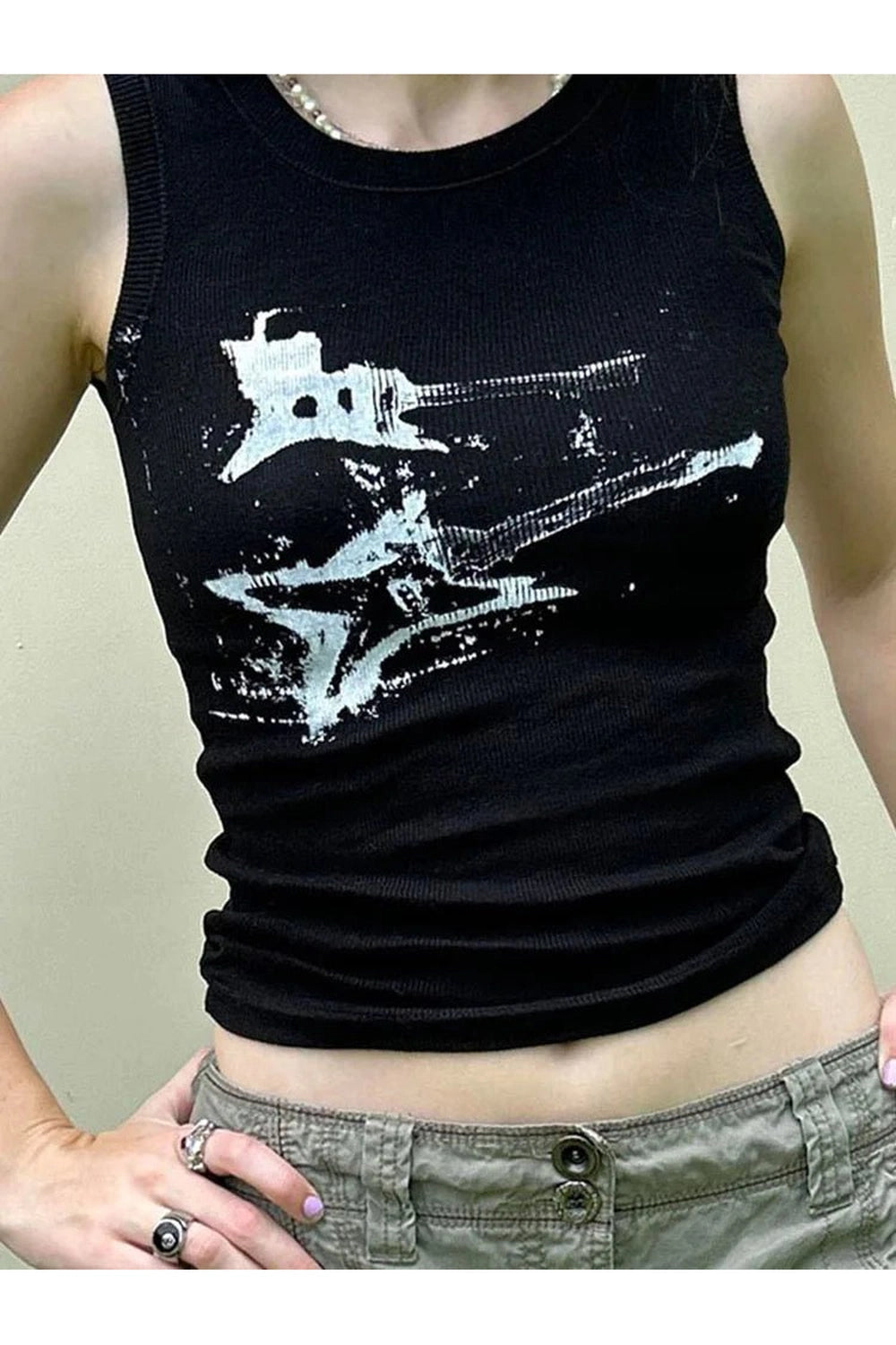 New Style Trends - Alt Y2k Distressed Graphic Ribbed Top - Outfit Ideas