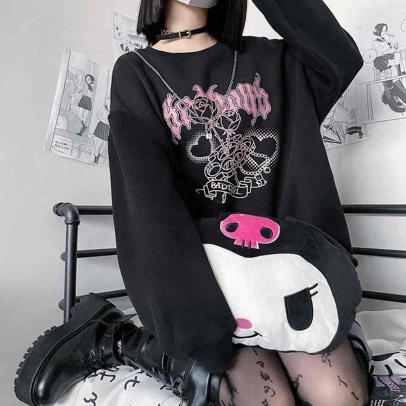 New Style Trends - Badgirl Graphic Oversized Pastel Goth Sweatshirt - Outfit Ideas