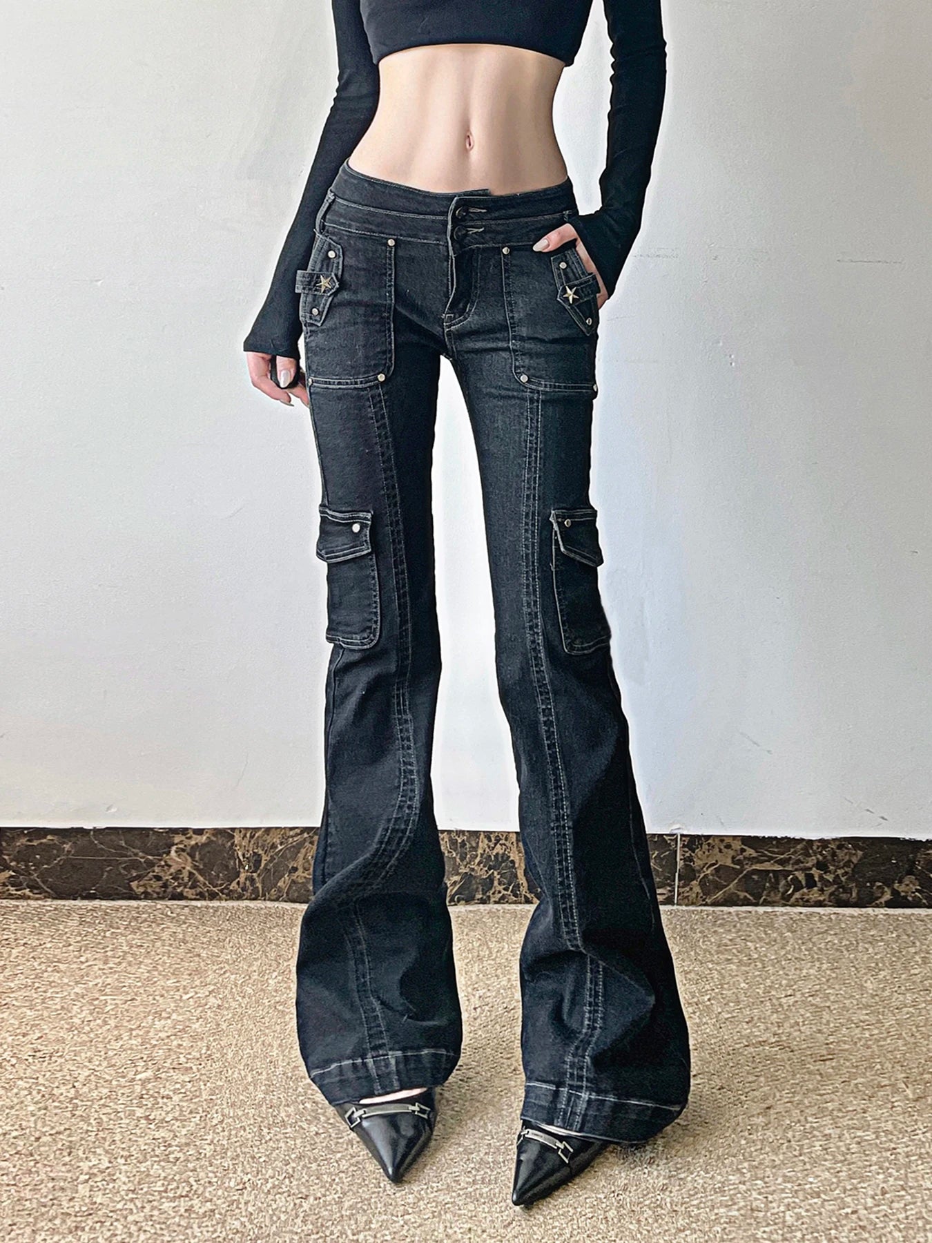 New Style Trends - Black Utility Y2k Flare Pants - Outfit Ideas
