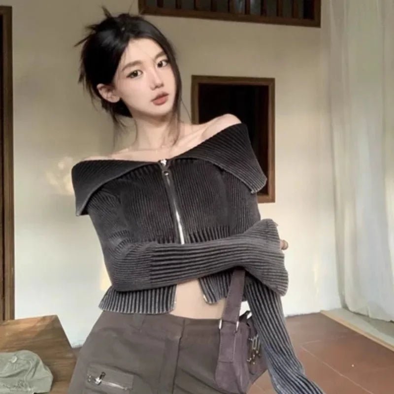 New Style Trends - Bubblegum Aesthetic Zip-Up Off-Shoulder Top - Outfit Ideas