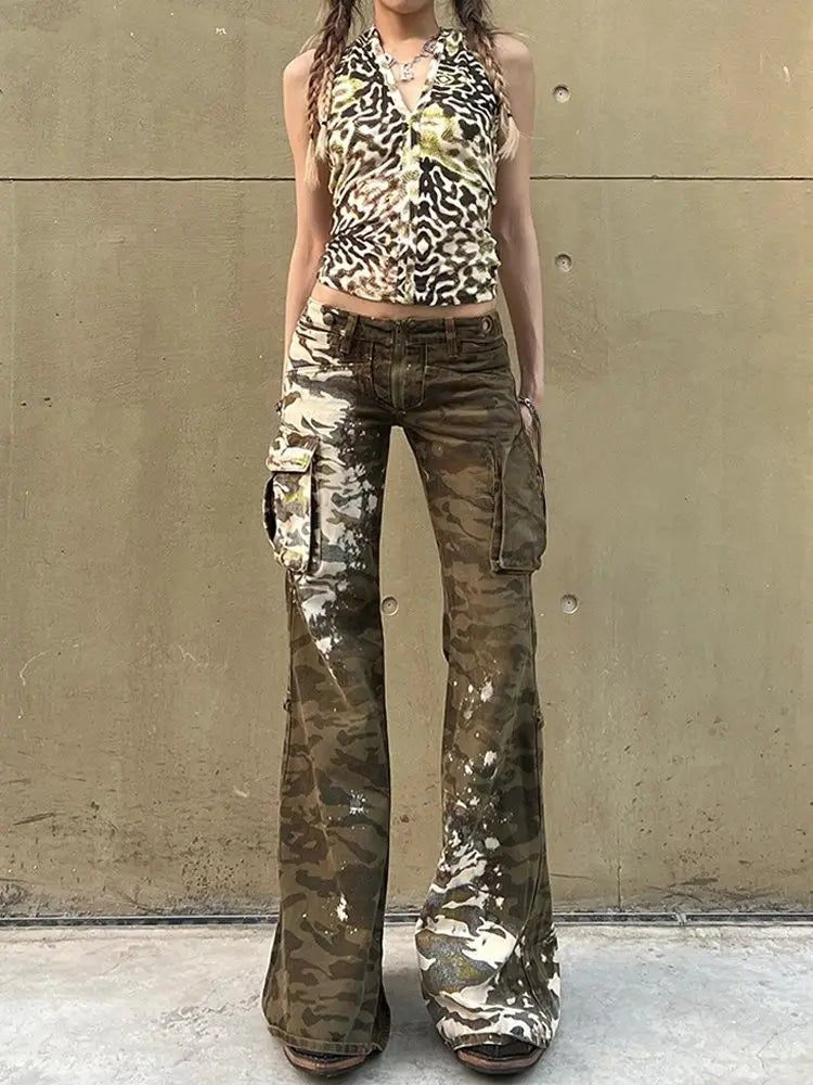 New Style Trends - Camo Chaos Y2k Flare Pants - Outfit Ideas