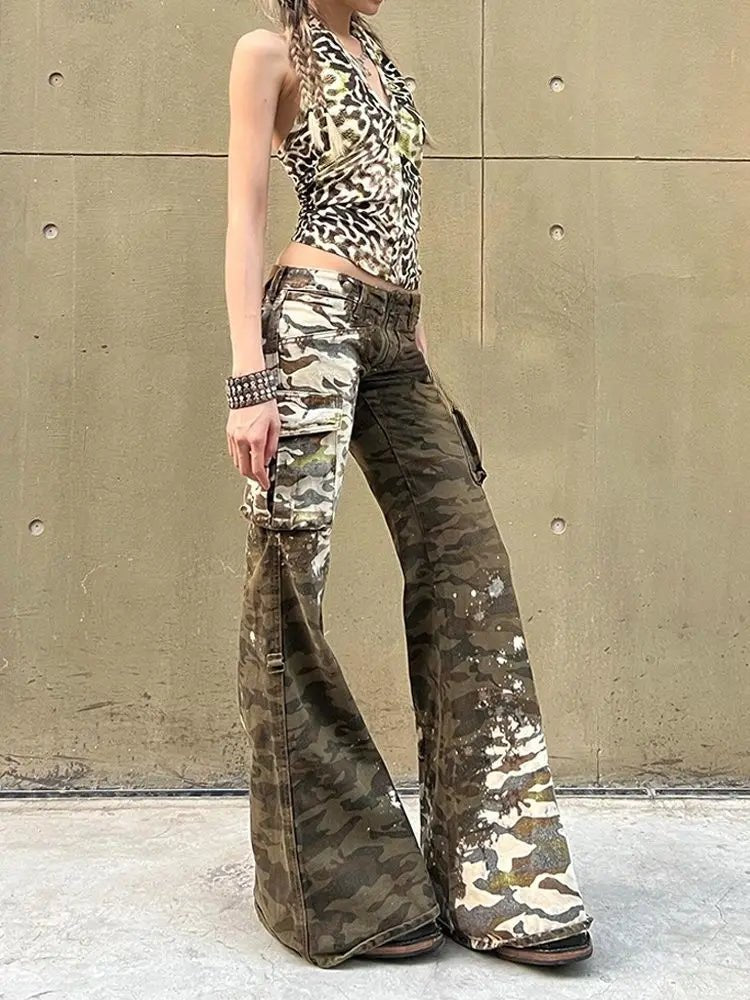 New Style Trends - Camo Chaos Y2k Flare Pants - Outfit Ideas