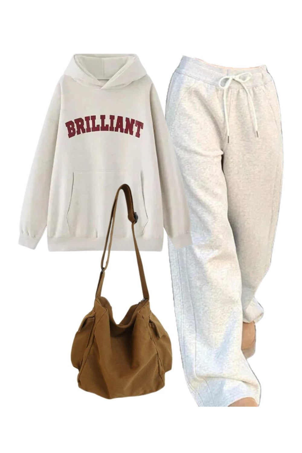 New Style Trends - Casual Outfit: Brilliant Statement Hoodie+Retro Gray Jogging Pants+Large Capacity Solid Black Shoulder Bag - Outfit Ideas