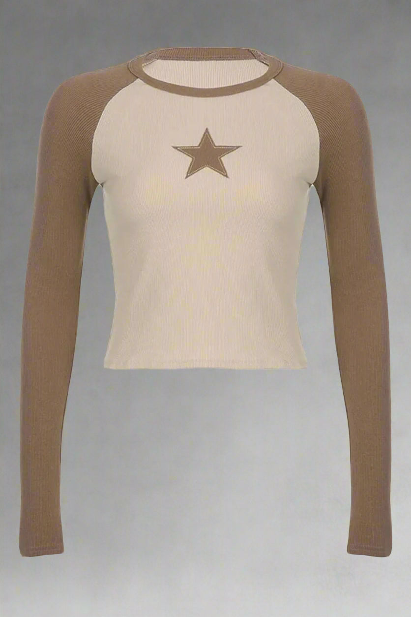 New Style Trends - Celestial Contrast Long Sleeve Crop Top - Outfit Ideas