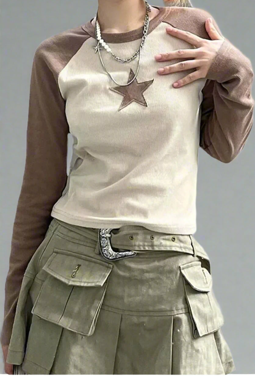 New Style Trends - Celestial Contrast Long Sleeve Crop Top - Outfit Ideas