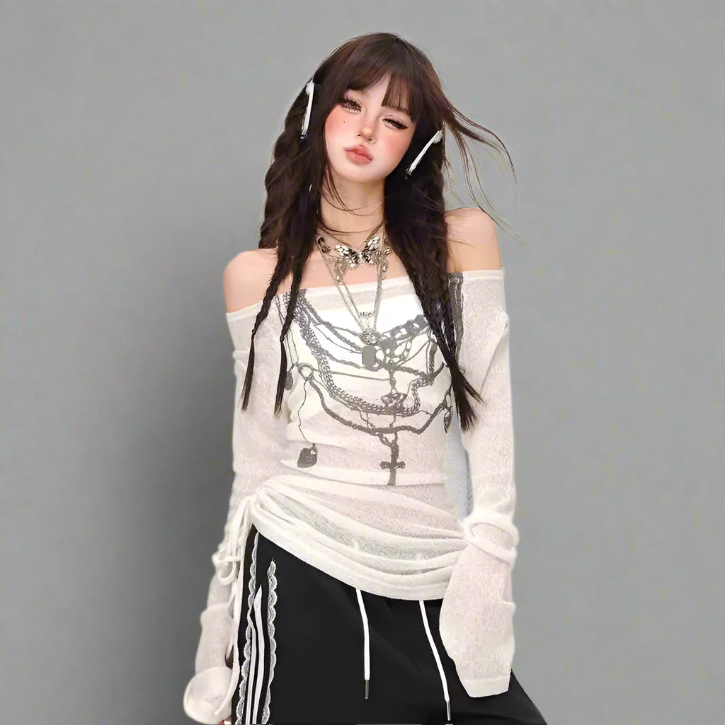 New Style Trends - Chains of Midnight Edgy Off-Shoulder Top - Outfit Ideas