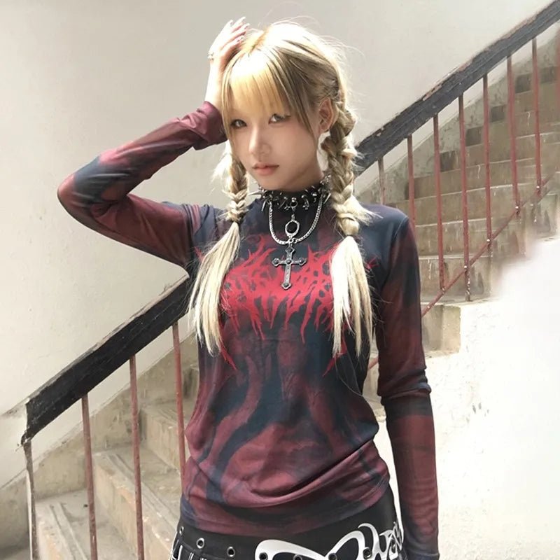 New Style Trends - Chaos Flame Graphic Alt Mesh Top - Outfit Ideas