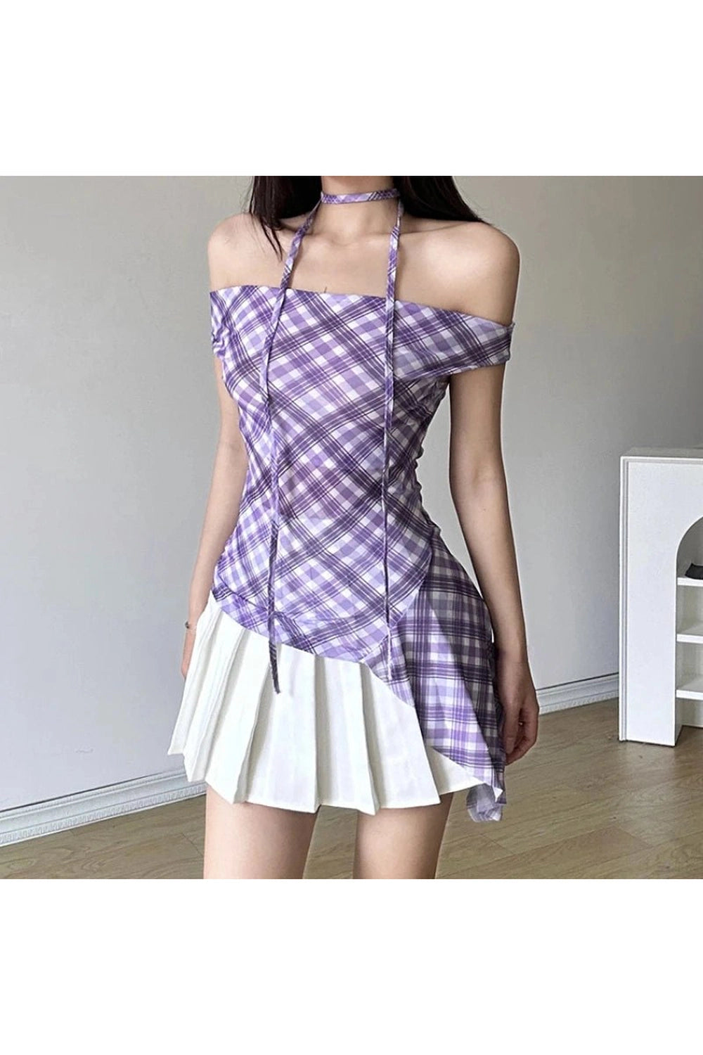 New Style Trends - Coquette Asymmetric Plaid Halter Blouse - Outfit Ideas