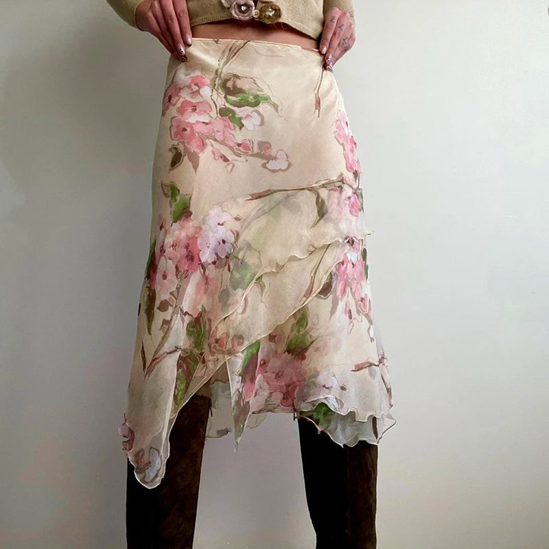 New Style Trends - Coquette Blossom Drift Mesh Midi Skirt - Outfit Ideas