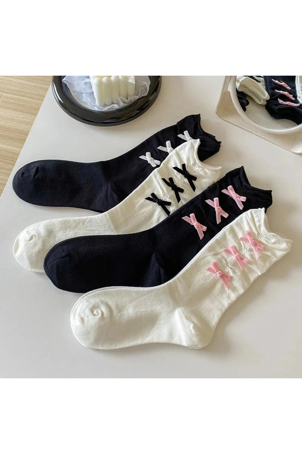New Style Trends - Coquette Bow Adorned Ankle Socks - Outfit Ideas
