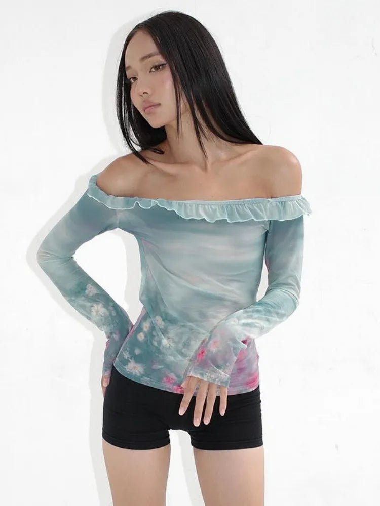 New Style Trends - Coquette Cloudy Sky Off-Shoulder Top - Outfit Ideas