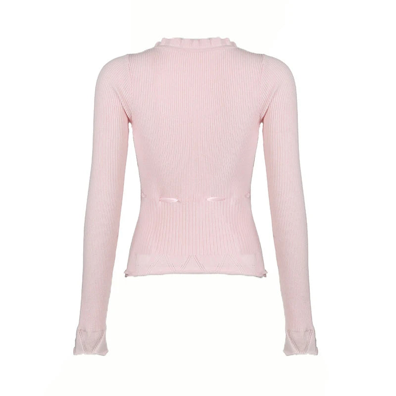 New Style Trends - Coquette Sweet Bow Ribbed Cardigan - Outfit Ideas