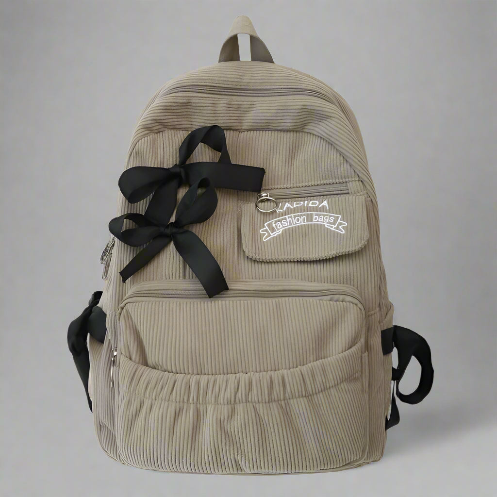 New Style Trends - Corduroy Bow Charm Cute Backpack - Outfit Ideas