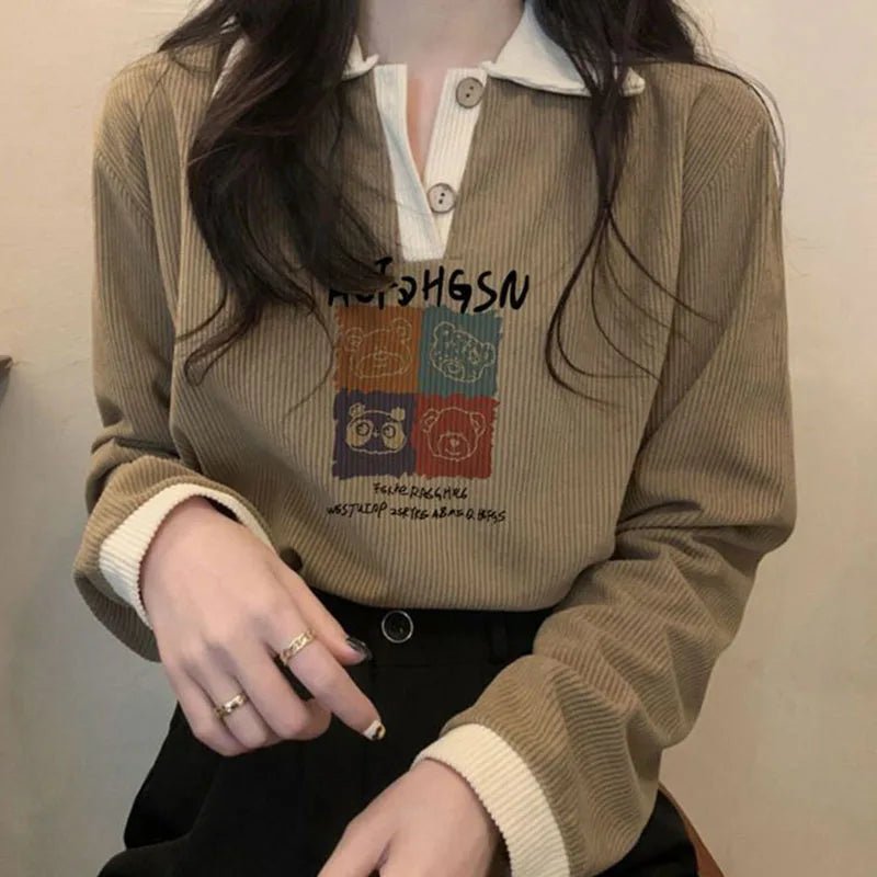New Style Trends - Cozy Cord Animal Retro Corduroy Top - Outfit Ideas