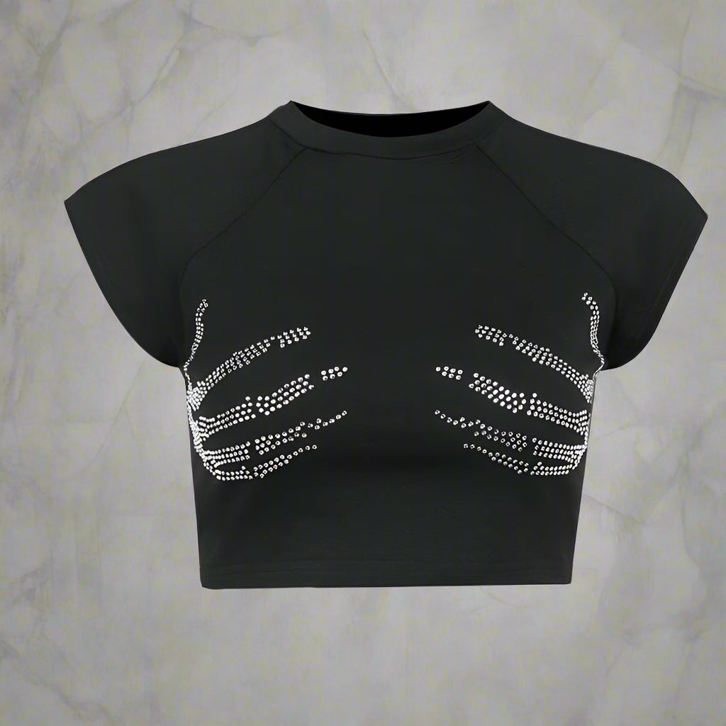 New Style Trends - Crystal Skeleton Hand Alt Crop Top - Outfit Ideas