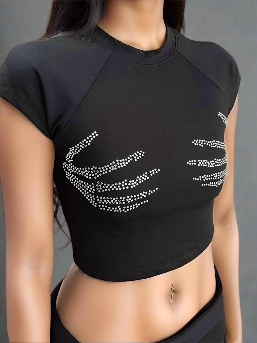 New Style Trends - Crystal Skeleton Hand Alt Crop Top - Outfit Ideas