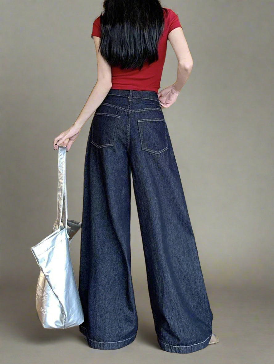 New Style Trends - Dark Wash Wide-Leg Y2k Denim Jeans - Outfit Ideas