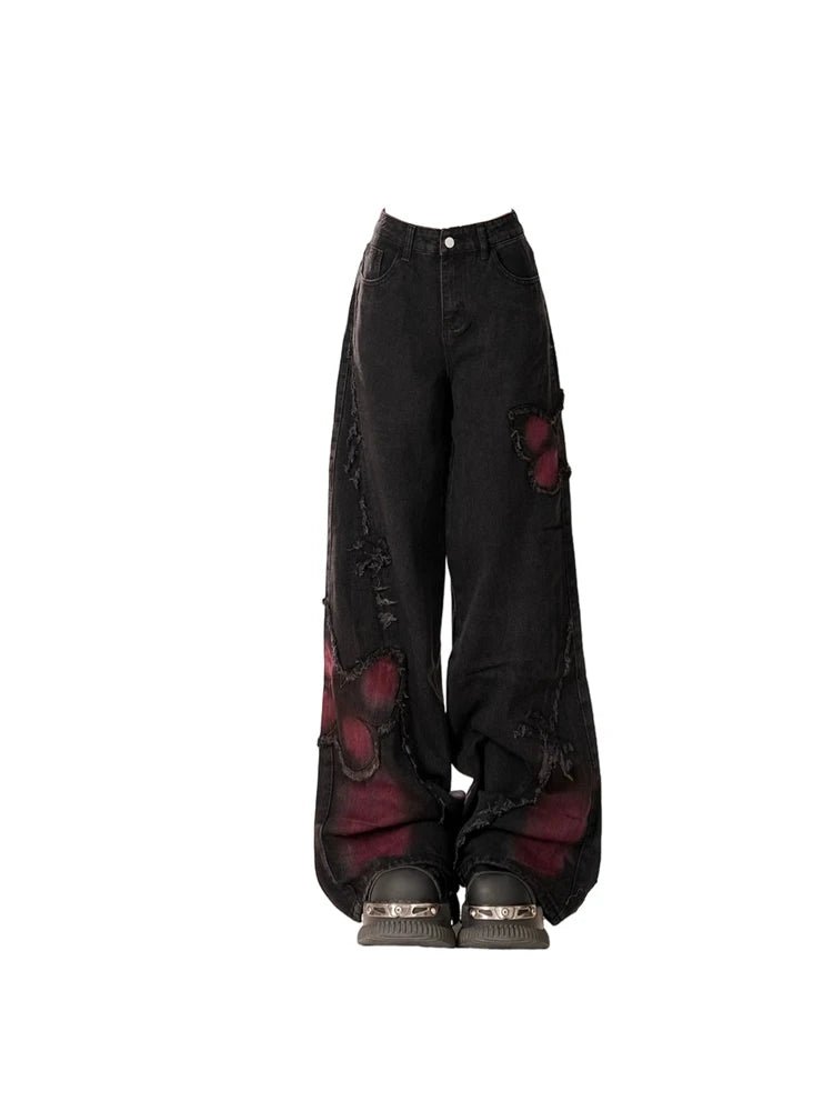New Style Trends - Distressed Red Butterfly Alt Denim Pants - Outfit Ideas