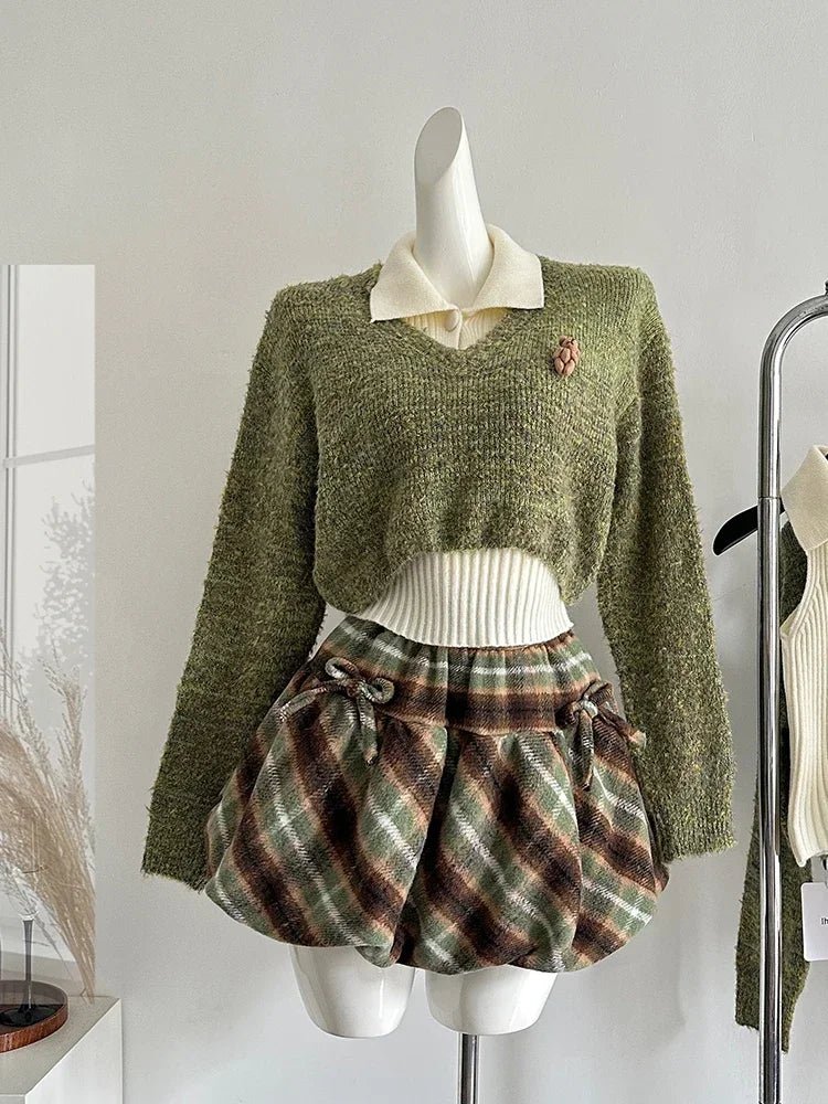 New Style Trends - Forest Charm Alt Plaid Skirt Outfit Set - Outfit Ideas