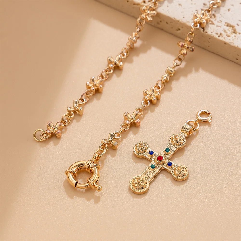 New Style Trends - Golden Saint Cross Aesthetic Layered Necklace - Outfit Ideas