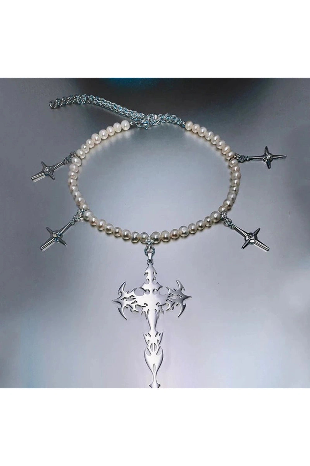 New Style Trends - Goth Pearl Cross Necklace - Outfit Ideas
