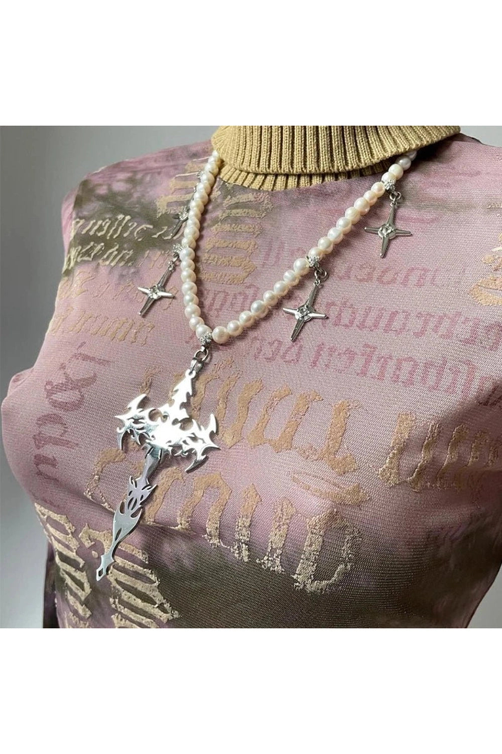 New Style Trends - Goth Pearl Cross Necklace - Outfit Ideas