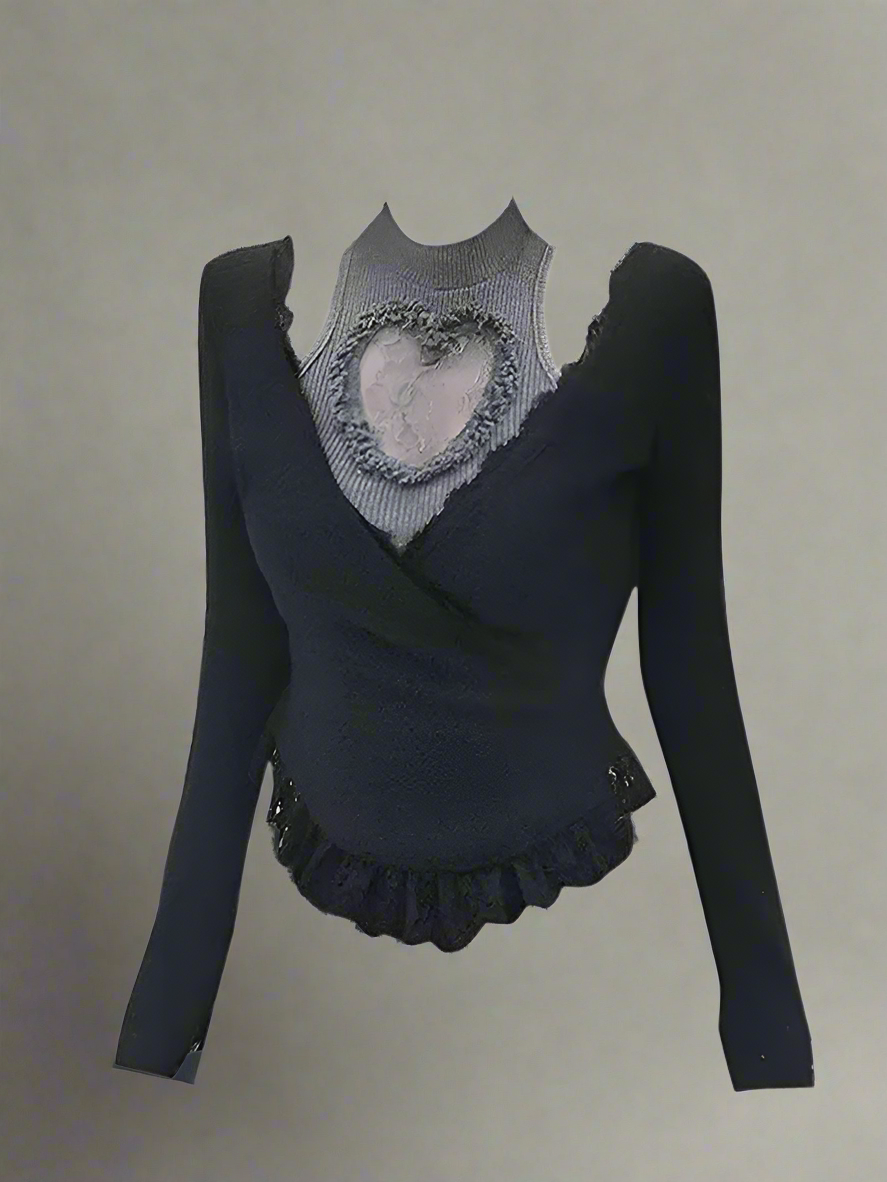 New Style Trends - Heartcore Lace Layered Aesthetic Long Sleeve Top - Outfit Ideas