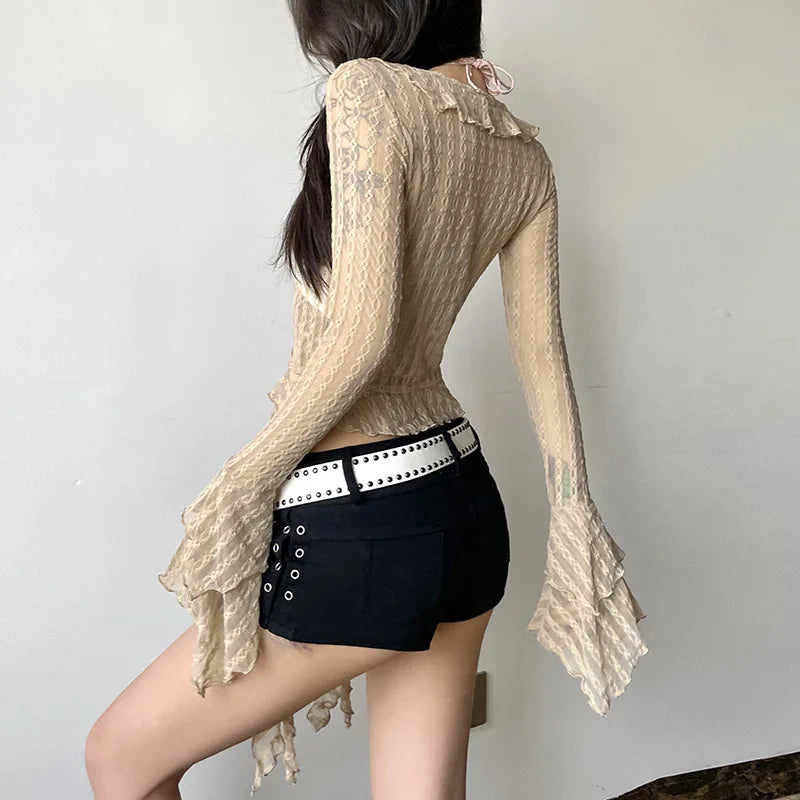 New Style Trends - Lace Flare Witchcore Y2k Blouse - Outfit Ideas