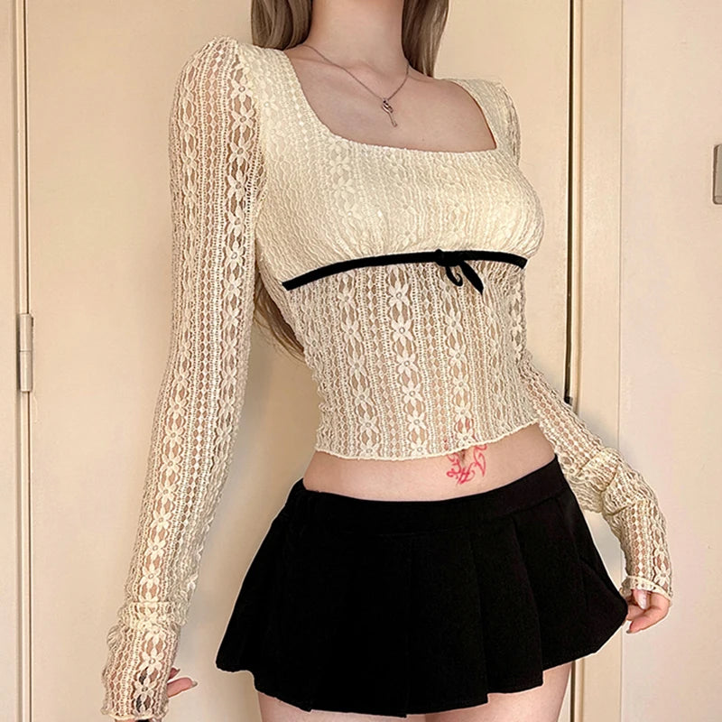 New Style Trends - Lace Ribbons Peplum Coquette Top - Outfit Ideas