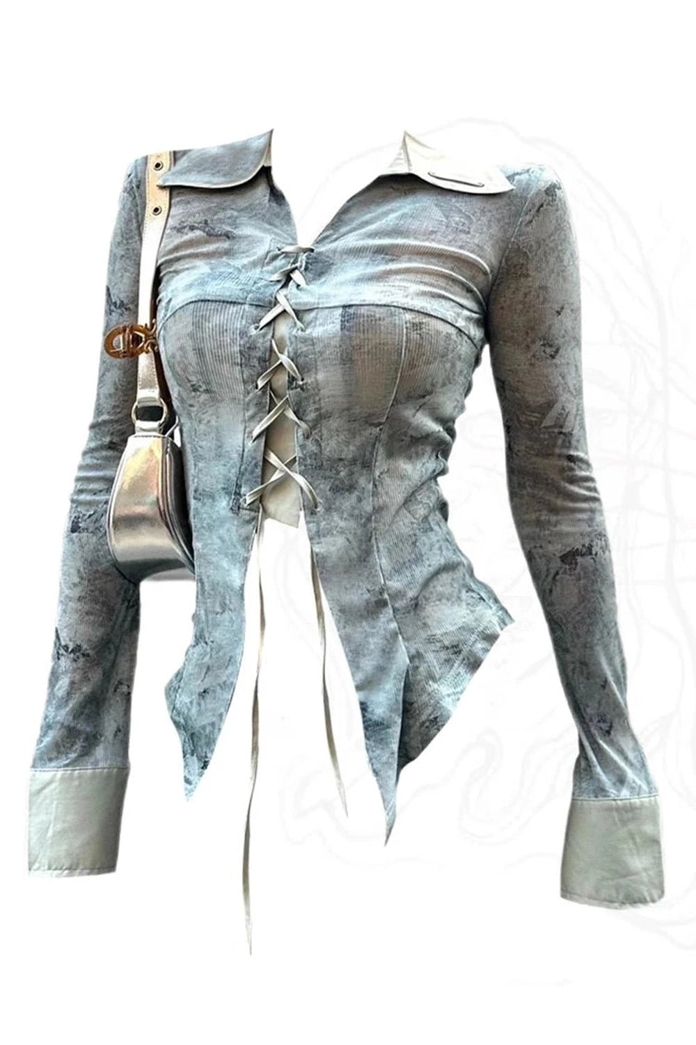 New Style Trends - Lace-Up Distressed Edgy Denim Blouse - Outfit Ideas