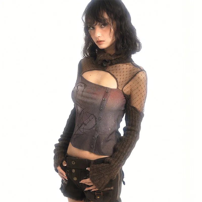 New Style Trends - Mesh Panel Alt Long Sleeve Crop Top - Outfit Ideas