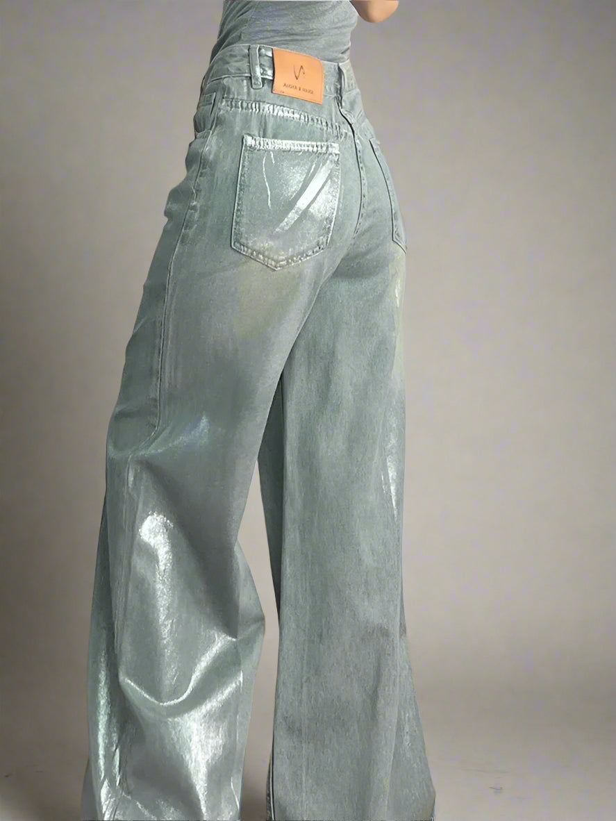 New Style Trends - Metallic Glow Edgy Wide-Leg Jeans - Outfit Ideas