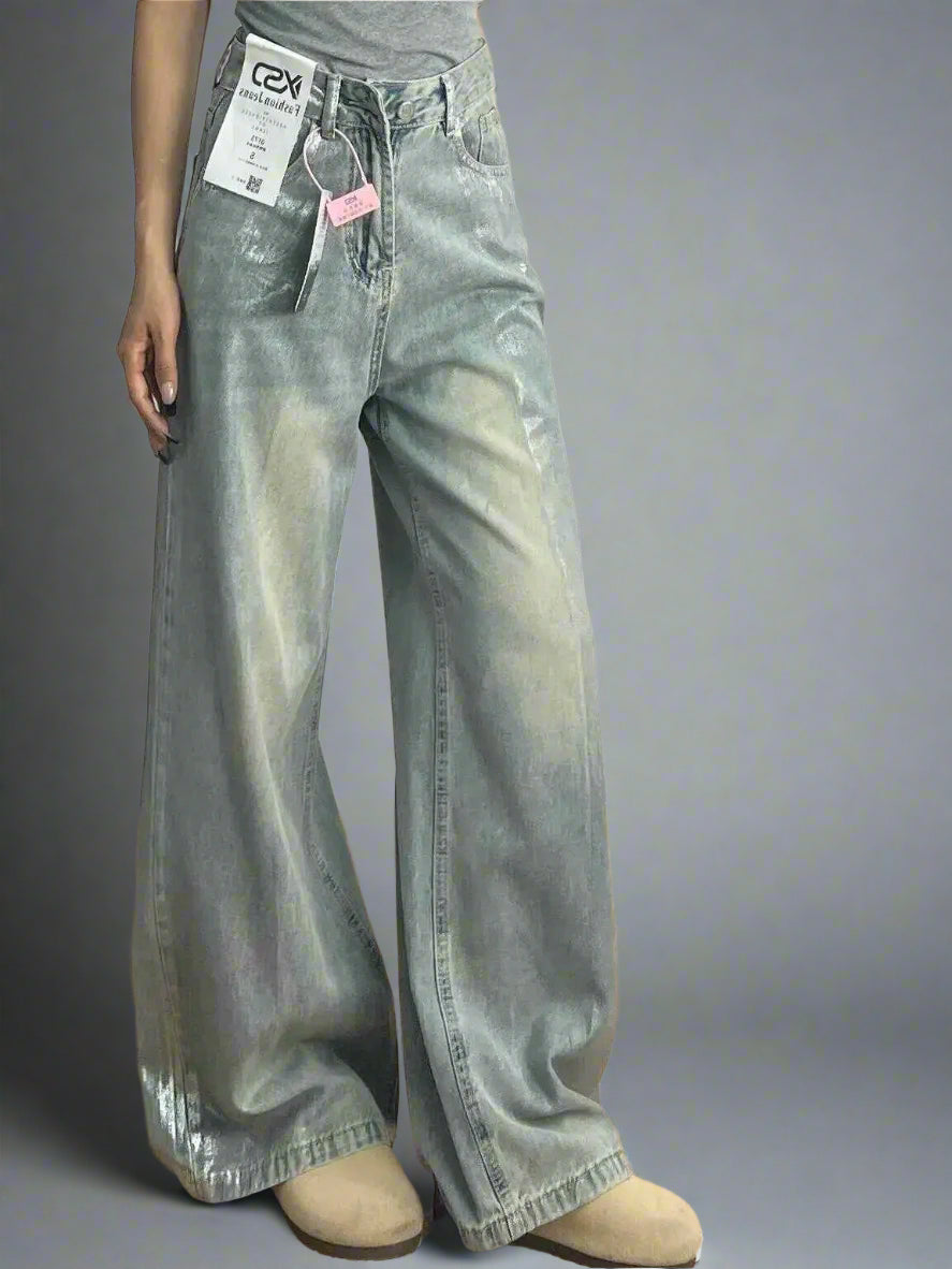 New Style Trends - Metallic Glow Edgy Wide-Leg Jeans - Outfit Ideas