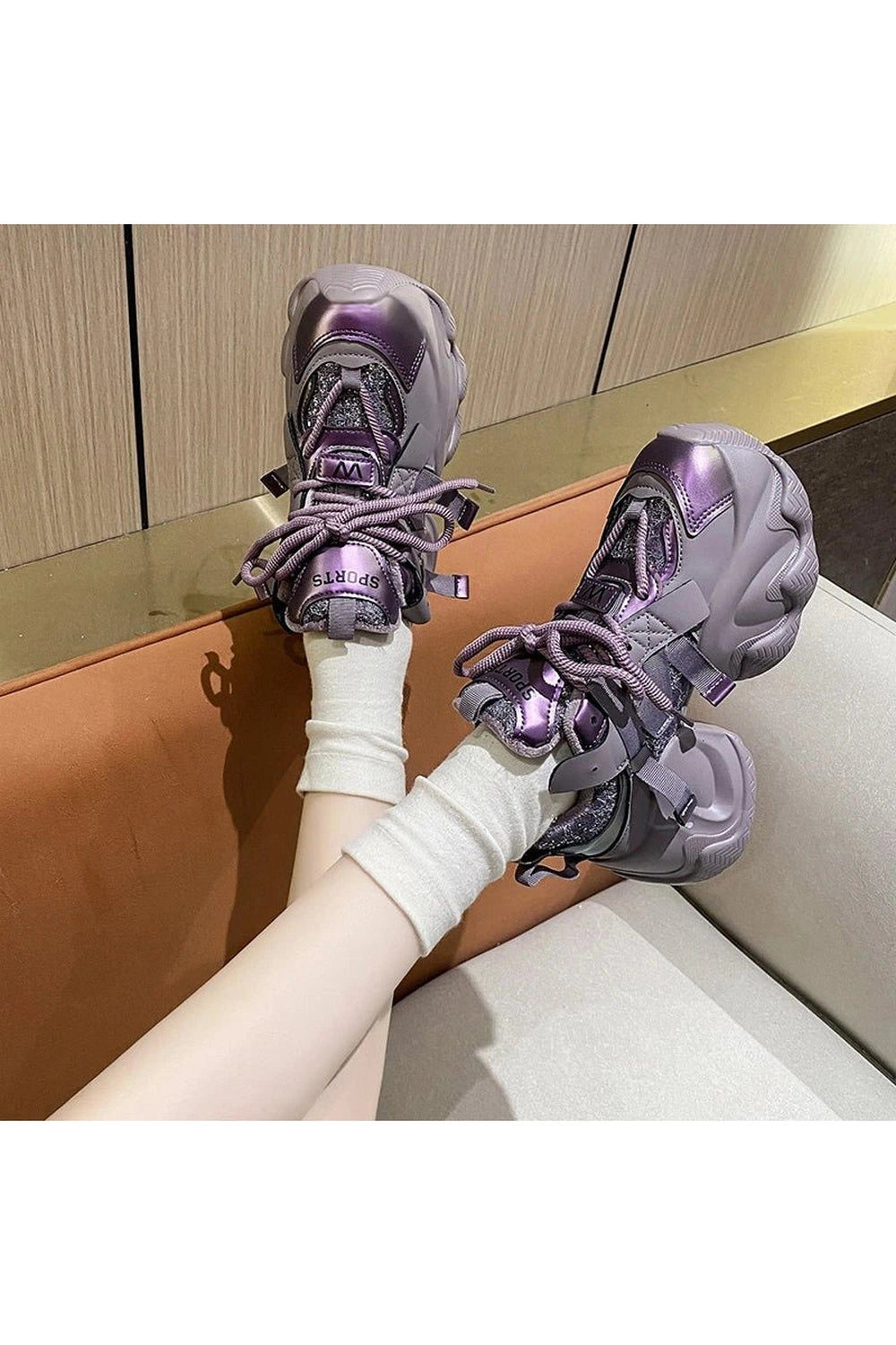 New Style Trends - Metallic Violet Edgy Chunky Sneakers - Outfit Ideas