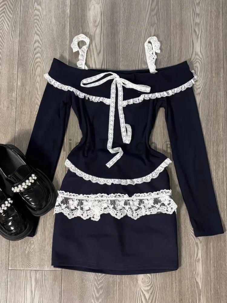 New Style Trends - Midnight Coquette Lace Elegance Long Sleeve Set - Outfit Ideas