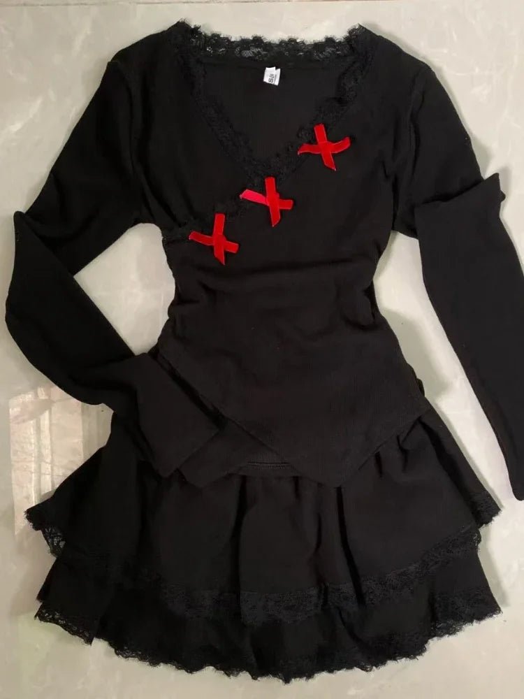 New Style Trends - Midnight Doll Goth Long Sleeve Lace Set - Outfit Ideas