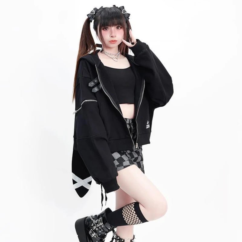New Style Trends - Midnight Rebel Alt Buckle Hoodie - Outfit Ideas
