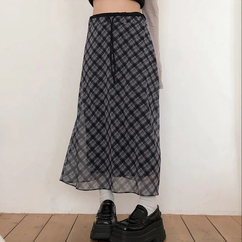 New Style Trends - Midnight Retro Mesh Plaid Skirt - Outfit Ideas