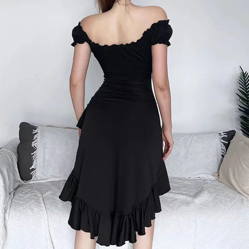 New Style Trends - Midnight Ruffle Cascade Aesthetic Dress - Outfit Ideas