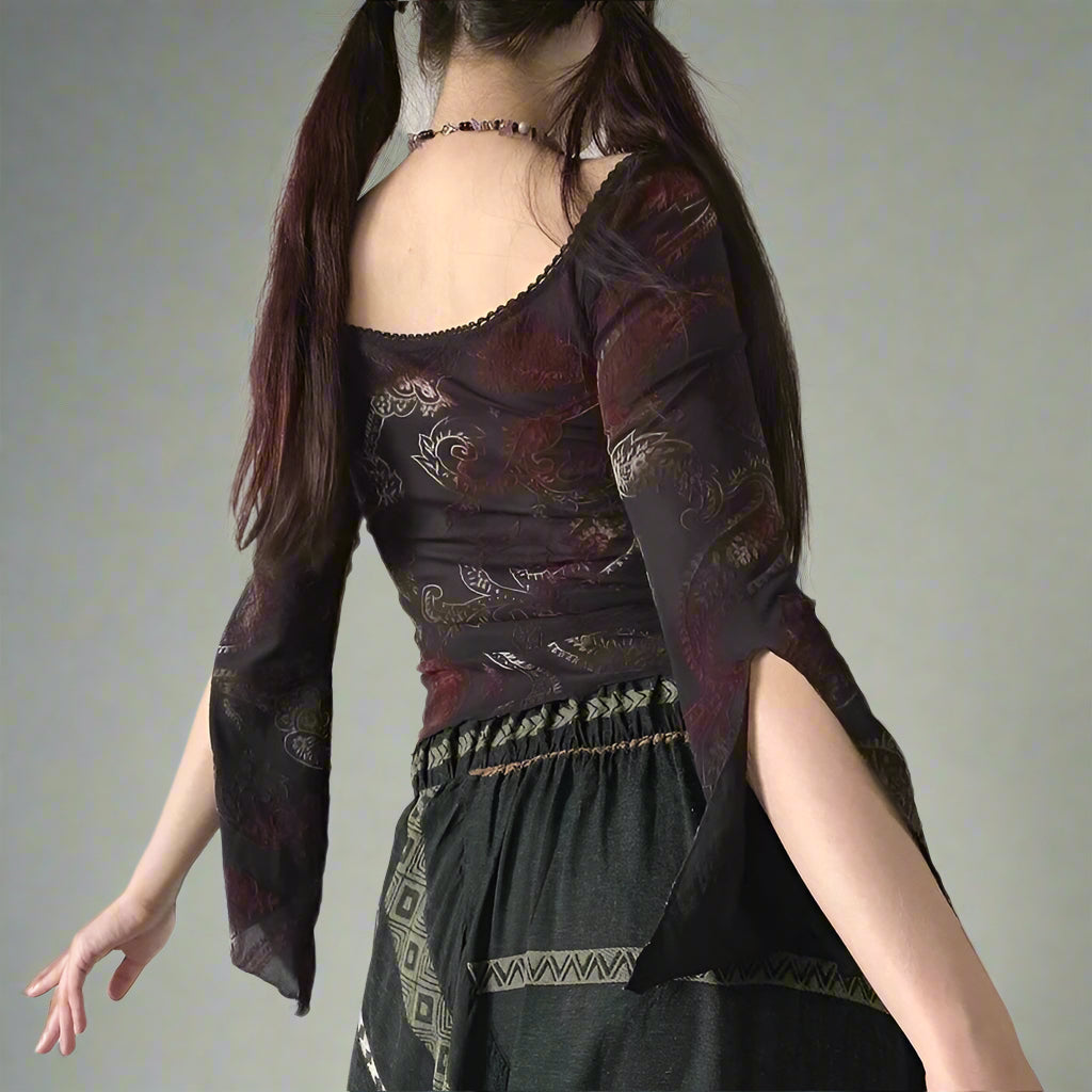 New Style Trends - Mystic Veil Sheer Bell Alt Long Sleeve Top - Outfit Ideas