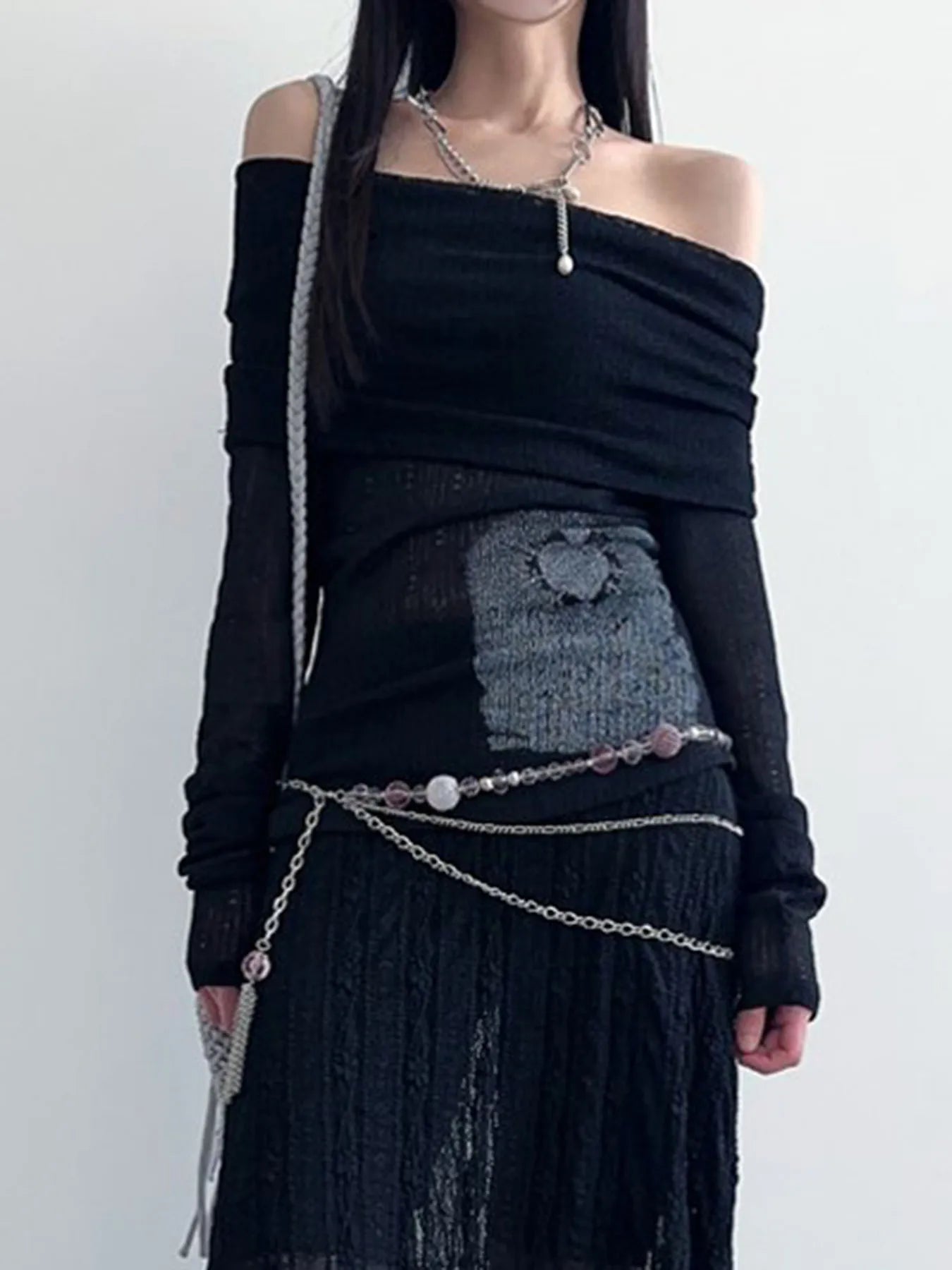 New Style Trends - Off-Shoulder Alt Mesh Long Sleeve Top - Outfit Ideas