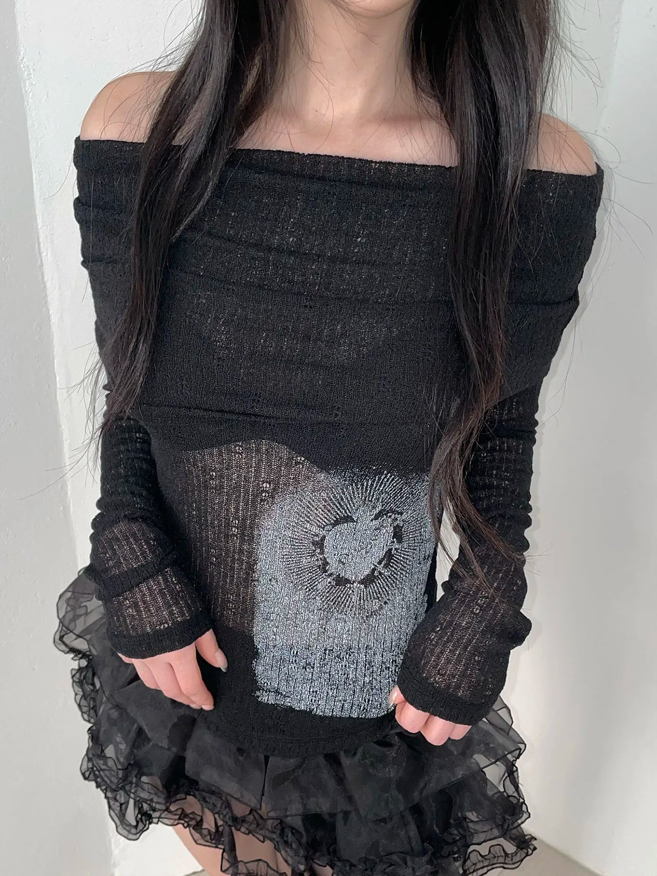 New Style Trends - Off-Shoulder Alt Mesh Long Sleeve Top - Outfit Ideas
